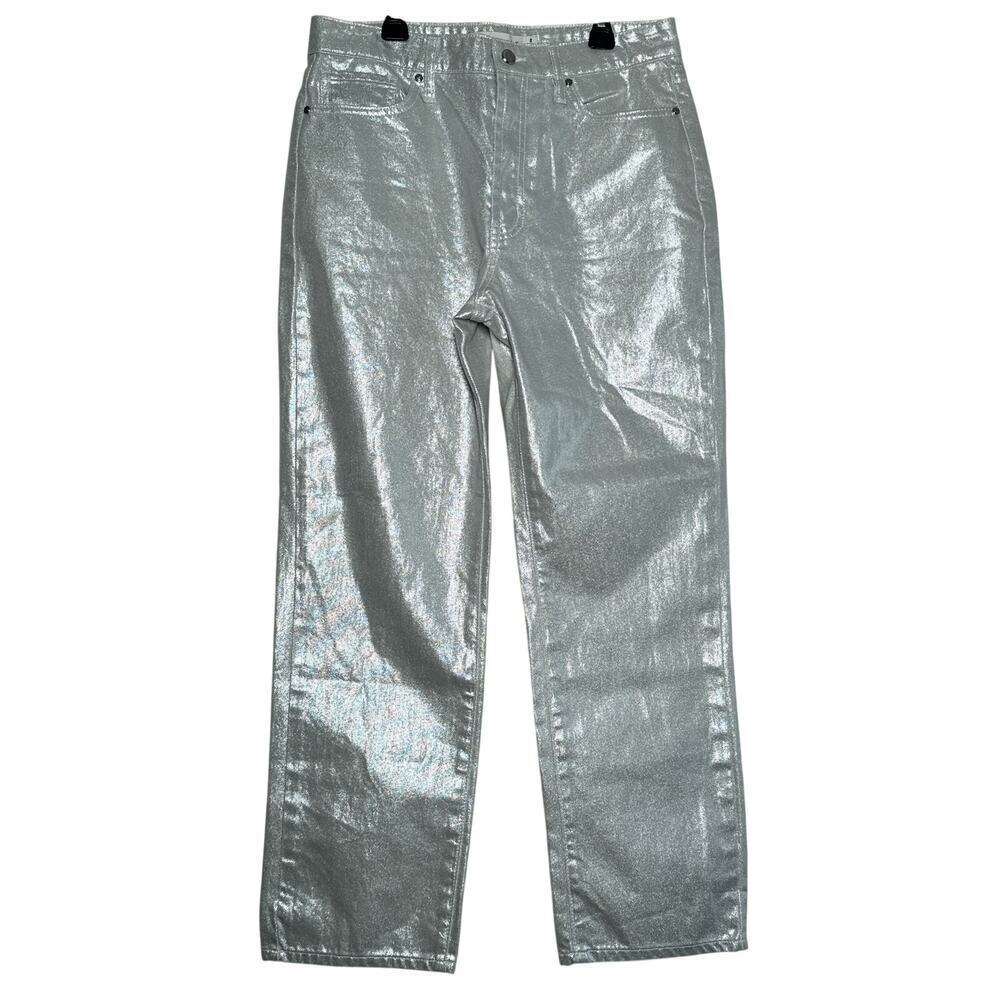 Rebecca Minkoff Silver Metallic Straight Leg Jeans Size 8 Y2K - Picture 2 of 12